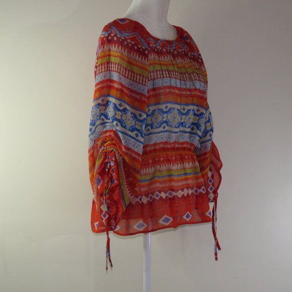 Style & Co Multi-Color Adjustable Sleeve Semi Sheer Embellished Blouse S (C1115) - Picture 3 of 6